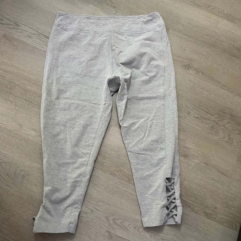 French Laundry Capri Leggings Women XL Gray Lattice Hem Cropped Yoga Pants
